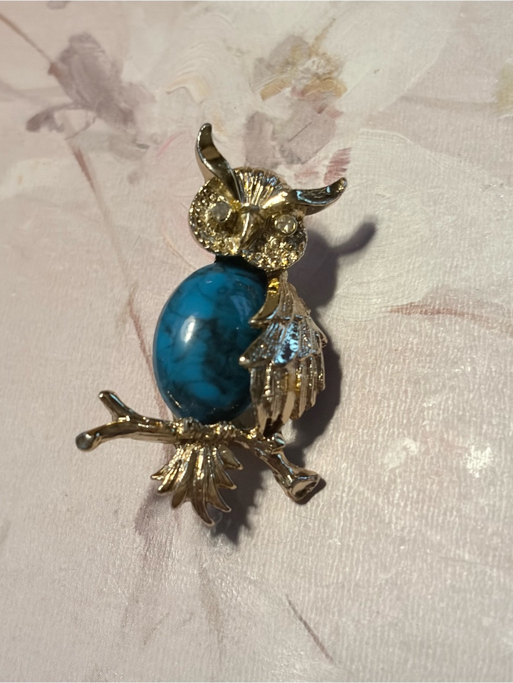 Gold-Tone Owl Brooch with Turquoise Cabochon - Women’s Jewelry